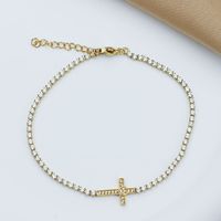 Titanium Steel Gold Plated Elegant Simple Style Plating Cross Artificial Diamond Bracelets sku image 5