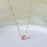 Titanium Steel 18K Gold Plated Lady Plating Heart Shape Zircon Pendant Necklace main image 4