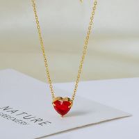 Titanium Steel 18K Gold Plated Lady Plating Heart Shape Zircon Pendant Necklace sku image 5