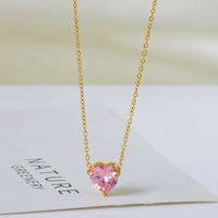 Titanium Steel 18K Gold Plated Lady Plating Heart Shape Zircon Pendant Necklace sku image 3