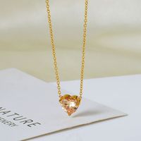 Titanium Steel 18K Gold Plated Lady Plating Heart Shape Zircon Pendant Necklace sku image 8