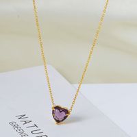 Titanium Steel 18K Gold Plated Lady Plating Heart Shape Zircon Pendant Necklace sku image 10