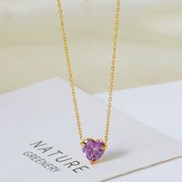 Titanium Steel 18K Gold Plated Lady Plating Heart Shape Zircon Pendant Necklace sku image 11