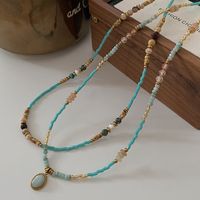 Simple Style Geometric Natural Stone Malachite Freshwater Pearl Necklace In Bulk main image 1