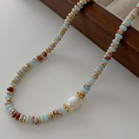 Simple Style Geometric Natural Stone Malachite Freshwater Pearl Necklace In Bulk sku image 1