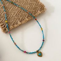 Wholesale Jewelry Retro Ethnic Style Classic Style Eye Beaded Copper Copper Alloy Turquoise Inlay Pendant Necklace Necklace sku image 13