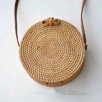 Women's Medium Straw Solid Color Vacation Beach Weave Hook Loop Straw Bag sku image 6