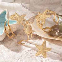 Vacation Beach Classic Style Starfish Ocean 14K Gold Plated Alloy Wholesale Rings Bracelets Jewelry Set main image 4