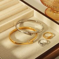 304 Stainless Steel 18K Gold Plated Vintage Style Exaggerated Classic Style Plating Inlay Solid Color Zircon Rings Bangle Jewelry Set main image 1