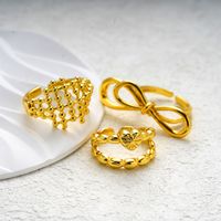 Brass Gold Plated Modern Style Simple Style Classic Style Inlay Geometric Heart Shape Bow Knot Zircon Adjustable Ring Open Rings Rings main image 5