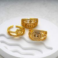 Brass Gold Plated Elegant Lady Streetwear Inlay U Shape Solid Color Bow Knot Zircon Adjustable Ring Open Rings Rings main image 1