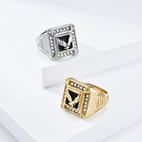 304 Stainless Steel 18K Gold Plated Modern Style Simple Style Classic Style Inlay Eagle Rhinestones Rings main image 1