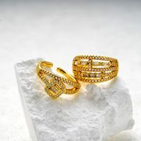 Brass Gold Plated Elegant Lady Streetwear Inlay U Shape Solid Color Bow Knot Zircon Adjustable Ring Open Rings Rings main image 5