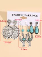1 Set IG Style Retro Cactus Water Droplets Flower Plating Inlay Alloy Turquoise Drop Earrings main image 2
