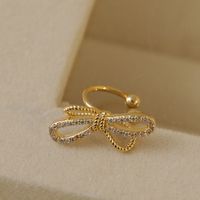 1 Piece Baroque Style Modern Style Classic Style Flower Bow Knot Inlay Copper Imitation Pearl Zircon 14K Gold Plated Ear Cuffs main image 3