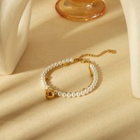 Edelstahl 304 18 Karat Vergoldet IG-Stil Basic Pendeln Überzug Inlay Runden Künstliche Perlen Armbänder Halskette main image 3