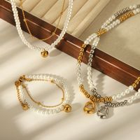 Edelstahl 304 18 Karat Vergoldet IG-Stil Basic Pendeln Überzug Inlay Runden Künstliche Perlen Armbänder Halskette main image 1