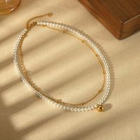 Edelstahl 304 18 Karat Vergoldet IG-Stil Basic Pendeln Überzug Inlay Runden Künstliche Perlen Armbänder Halskette main image 4