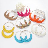 1 Pair Hawaiian Vacation Tropical Geometric Round Braid Alloy Raffia Hoop Earrings main image 9