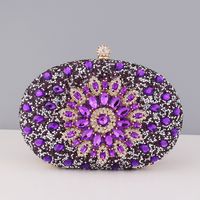 Red Green Blue Pu Leather Polyester Flower Rhinestone Oval Evening Bags sku image 15