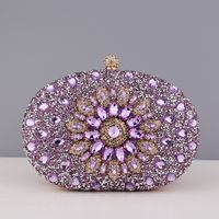 Red Green Blue Pu Leather Polyester Flower Rhinestone Oval Evening Bags sku image 18