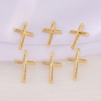 1 Piece 13 * 21mm Copper Zircon 18K Gold Plated Cross Polished Pendant main image 5