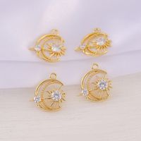 1 Piece 15*15mm Copper Zircon 18K Gold Plated Star Moon Polished Pendant main image 1