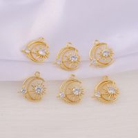 1 Piece 15*15mm Copper Zircon 18K Gold Plated Star Moon Polished Pendant main image 5