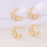 1 Pair 12 * 13mm Copper Zircon 18K Gold Plated Moon Polished Earring Findings main image 1