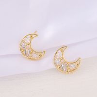 1 Pair 12 * 13mm Copper Zircon 18K Gold Plated Moon Polished Earring Findings main image 4