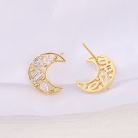 1 Pair 12 * 13mm Copper Zircon 18K Gold Plated Moon Polished Earring Findings main image 3