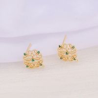 1 Pair 12 * 13mm Copper Zircon 18K Gold Plated Floral Polished Earring Findings sku image 1
