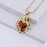 Simple Style Classic Style Heart Shape Glass Copper Plating Inlay Glass 18K Gold Plated Women's Pendant Necklace sku image 1