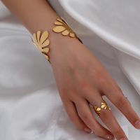 Glam Vacation Romantic Leaf Leaves 14K Gold Plated Alloy Wholesale Rings Bracelets Jewelry Set sku image 1