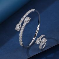 Copper Elegant Lady Inlay Square Zircon Rings Bracelets main image 1