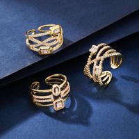 Copper Casual Shiny Plating Inlay Geometric Zircon Open Rings main image 1