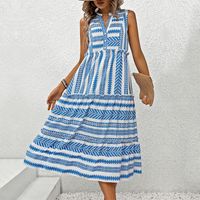 Women's Regular Dress Vacation V Neck Printing Sleeveless Geometric Midi Dress Holiday Beach main image 1