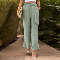 Women's Casual Business Daily Streetwear Solid Color Flower Full Length Belt Casual Pants Wide Leg Pants main image 1