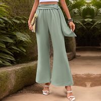 Women's Casual Business Daily Streetwear Solid Color Flower Full Length Belt Casual Pants Wide Leg Pants main image 3