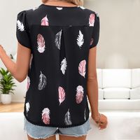 Women's Blouse Short Sleeve T-Shirts Printing Button Simple Style Feather main image 5