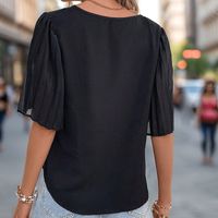 Women's Chiffon Shirt Short Sleeve T-Shirts Pleated Elegant Solid Color main image 4