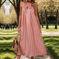 Women's Strap Dress Vacation V Neck Printing Stripe Sleeveless Stripe Midi Dress Holiday Beach main image 1