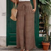 Women's Holiday Daily Retro Solid Color Full Length Casual Pants Wide Leg Pants main image 6