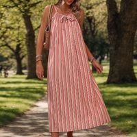 Women's Strap Dress Vacation V Neck Printing Stripe Sleeveless Stripe Midi Dress Holiday Beach main image 3