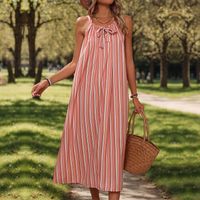 Women's Strap Dress Vacation V Neck Printing Stripe Sleeveless Stripe Midi Dress Holiday Beach main image 4