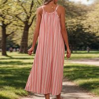 Women's Strap Dress Vacation V Neck Printing Stripe Sleeveless Stripe Midi Dress Holiday Beach main image 5