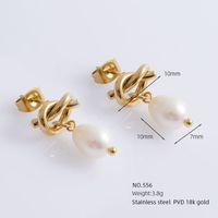 1 Pair Simple Style Classic Style Solid Color Plating Inlay 304 Stainless Steel Artificial Pearls Natural Stone 18K Gold Plated Ear Studs sku image 3
