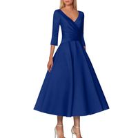 Women's Swing Dress Streetwear V Neck 3/4 Length Sleeve Solid Color Midi Dress Banquet Daily main image 6