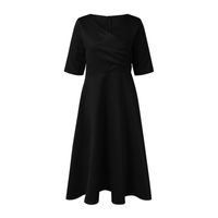Women's Swing Dress Streetwear V Neck 3/4 Length Sleeve Solid Color Midi Dress Banquet Daily main image 5