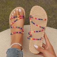 Women's Casual Basic Ethnic Style Multicolor Square Toe Beach Sandals sku image 4